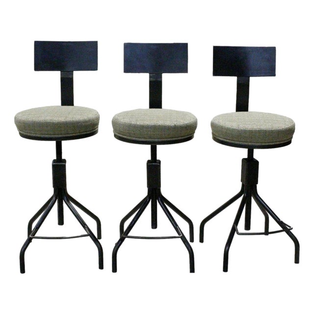Set of 3 Adjustable Steel Counter/Bar Stools For Sale