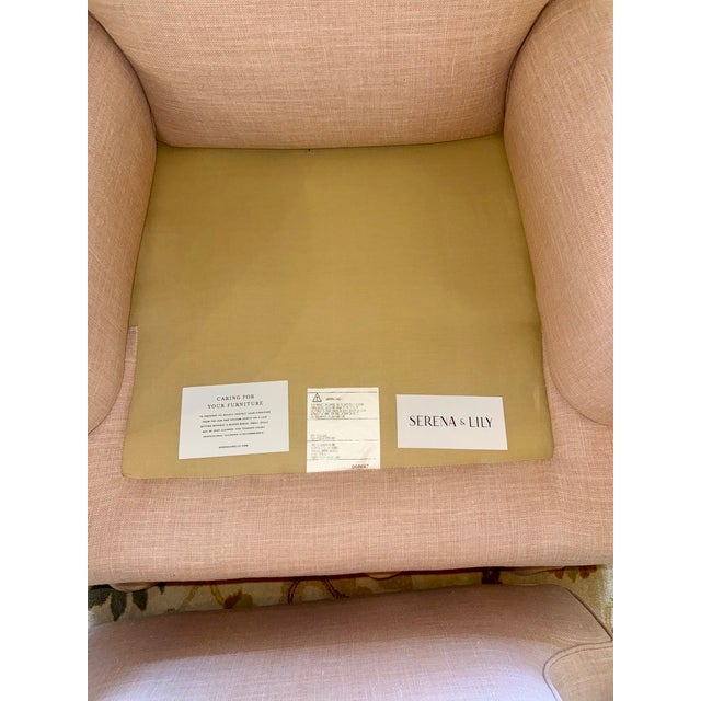 2020s Serena & Lily Miramar English Roll Arm Chair With Ruffle Skirt – Blush Washed Linen | Like New For Sale - Image 5 of 5