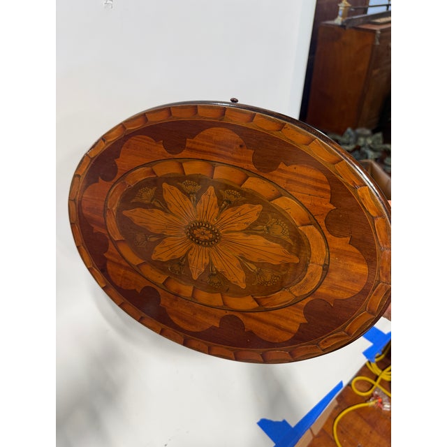 Wood Fine Quality Edwardian Inlaid Oval Tea Table With Pull Slide Shelf For Sale - Image 7 of 8