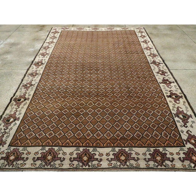 Mid 20th Century Galerie Shabab Collection Mid-20th Century Handmade Turkish Room Size Carpet in Brown and Cream For Sale - Image 5 of 10