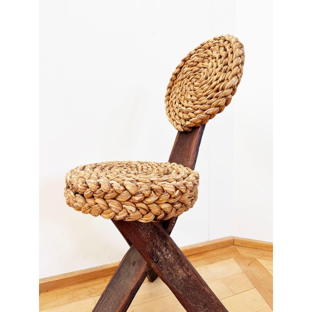 Wood 1950s Mid-Century French Mediterranean Tripod Side Chair Attributed to Audoux-Minet For Sale - Image 7 of 18