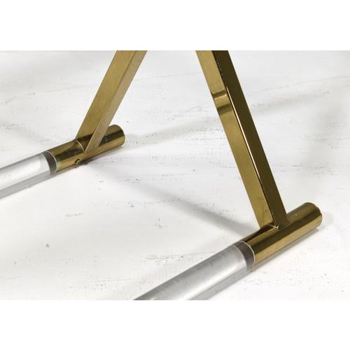 Hollywood Regency Acrylic Glass and Brass Console Table by Charles Hollis Jones, 1980s For Sale - Image 14 of 15