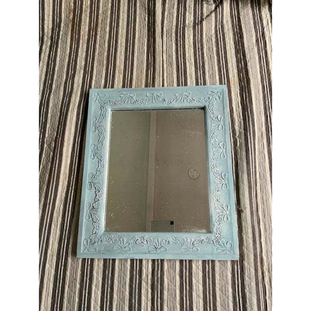 Antique Swedish Paint Decorated Floral and Swag Carved Mirror. Carved Northern Pine Frame Painted . Original Mirrored Glass.