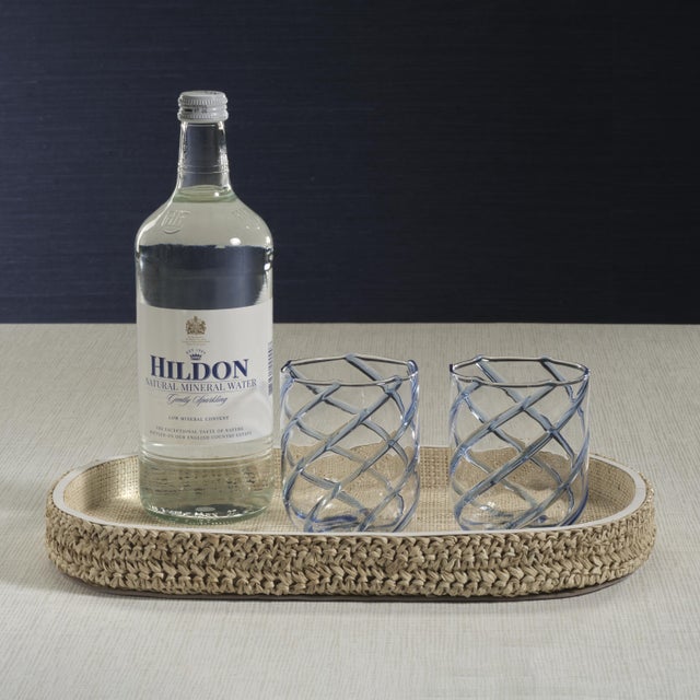 Reggio Loom Oval Raffia Tray with Leather Trim, Small For Sale - Image 4 of 7