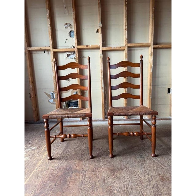 Henkel Harris Early American Rustic Style High Ladder Back Dining Chairs. Set of 6 For Sale In Washington DC - Image 6 of 18