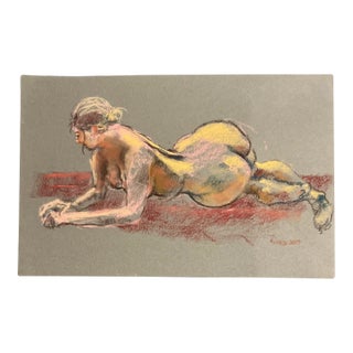 Contemporary Original Expressionist Female Nude Pastel Life Study Drawing For Sale