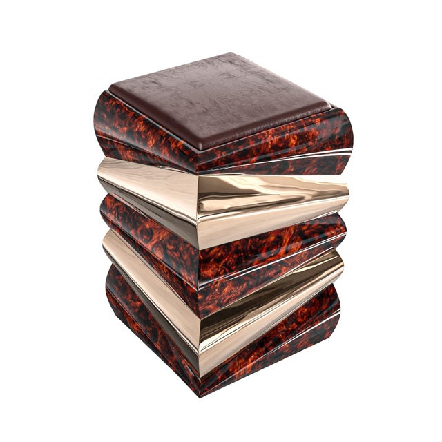 "Riccio" Bar Stool With Bronze and Burl Walnut, Hand Crafted For Sale - Image 9 of 9