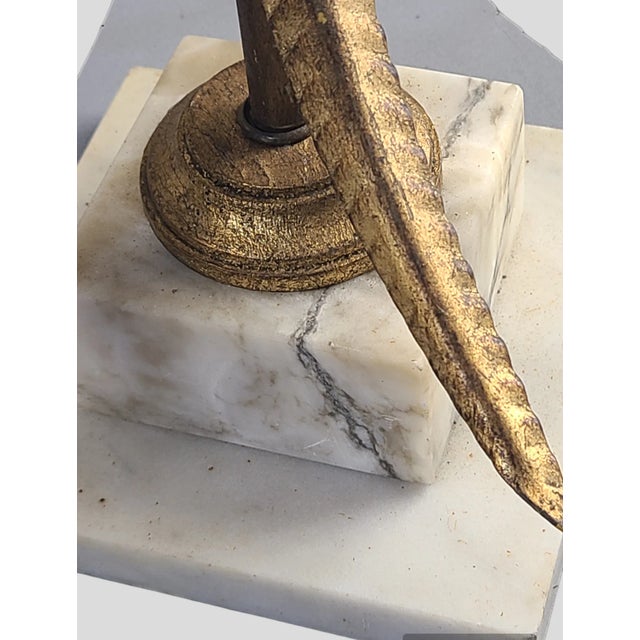 Hollywood Regency Mid 20th Century Hollywood Regency Italian Tole Wheat Marble Base Table Banquet Lamp For Sale - Image 3 of 9