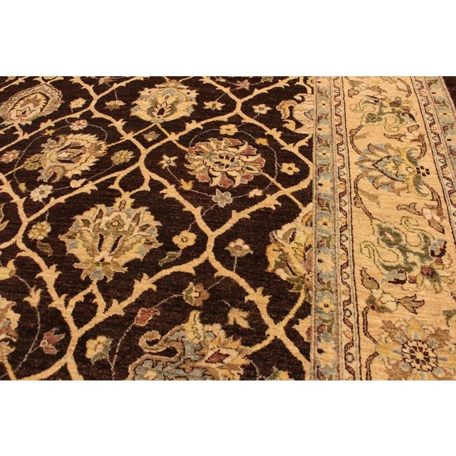 1990s Shabby Chic Kafkaz Brown/Lt. Tan Hand-Knotted Rug - 9'0 X 11'8 For Sale In New York - Image 6 of 8