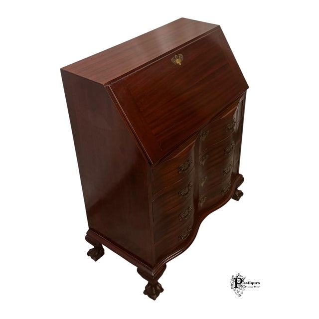 Wood Vintage Maddox Chippendale Style Mahogany Serpentine Drop Front Secretary Desk For Sale - Image 7 of 12