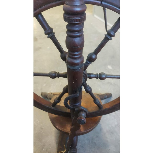 Late 18th Century 18th-Century European Antique Spinning Wheel — Complete With Distaff, Bobbins & Drive Wheel, Walnut For Sale - Image 5 of 15