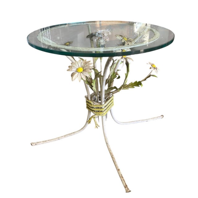 Italian Vintage Mid-Century Italian Style Gilt Metal Daisy Bouquet Side Table For Sale - Image 3 of 7