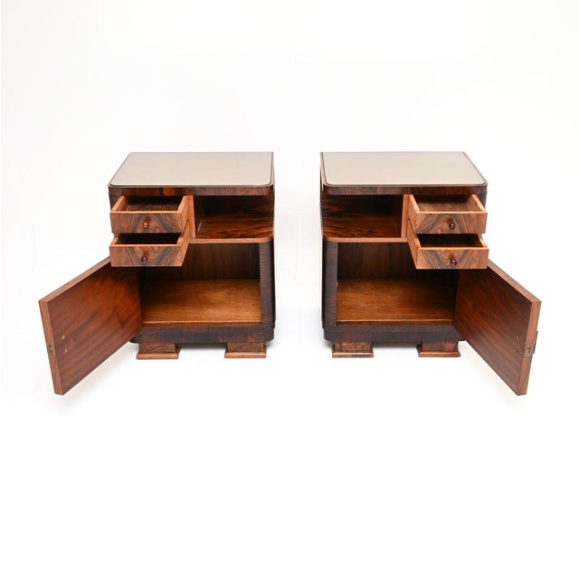 Mid-Century Modern French Art Deco Walnut Bedside Cabinets, 1930, Set of 2 For Sale - Image 3 of 12