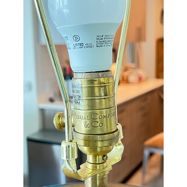 2020s Visual Comfort & Co. Table Lamp — Lucent Aqua & Burnished Brass (34") For Sale - Image 5 of 5