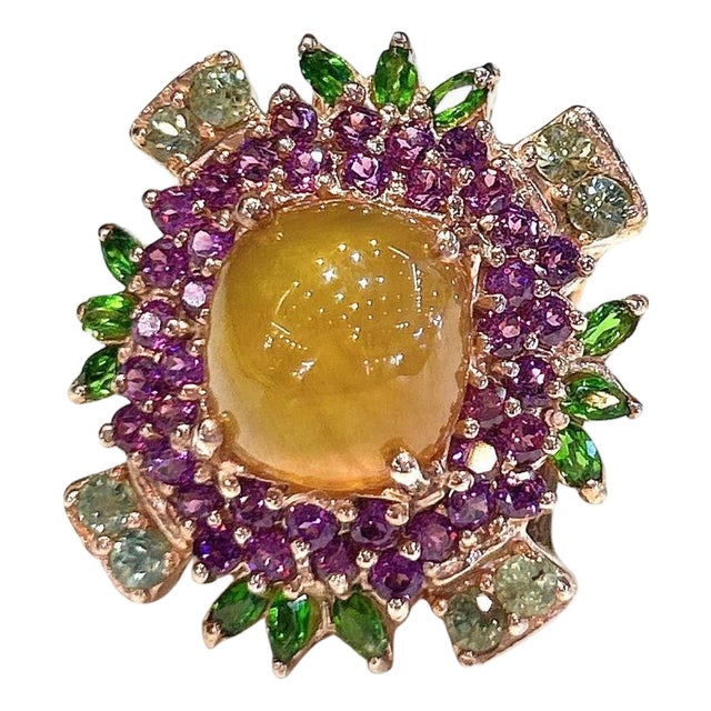 Bochic "Capri" Vintage Honey Sapphire, Garnet & Amethyst Ring -18K Gold & Silver For Sale