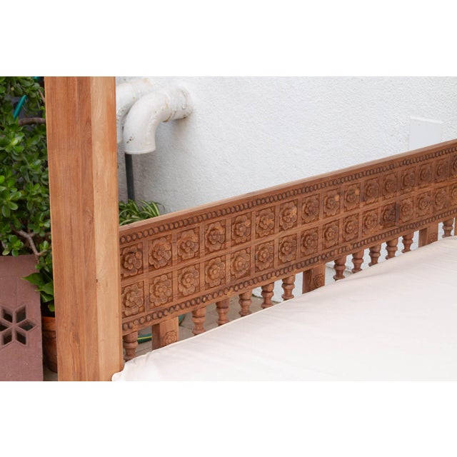 Wood Carved Floral Jali Canopy Sanctuary Daybed For Sale - Image 7 of 15