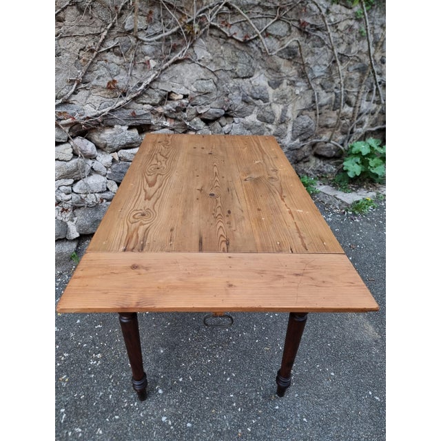 Vintage Pine Drop-Leaf Table with Turned Beech Legs, France, 1930s For Sale - Image 4 of 16