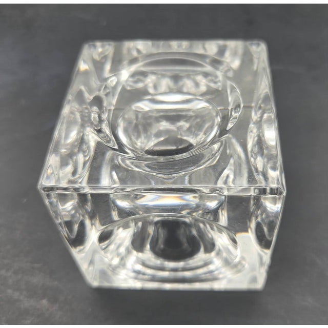 Vintage Optic Glass Cube Paperweight and Candle Holder For Sale - Image 9 of 10