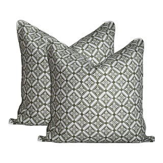 A Pair of Lauren Servati Textiles, Astrid // Basil Pillows With Self Welt Cording, 22"x22" For Sale