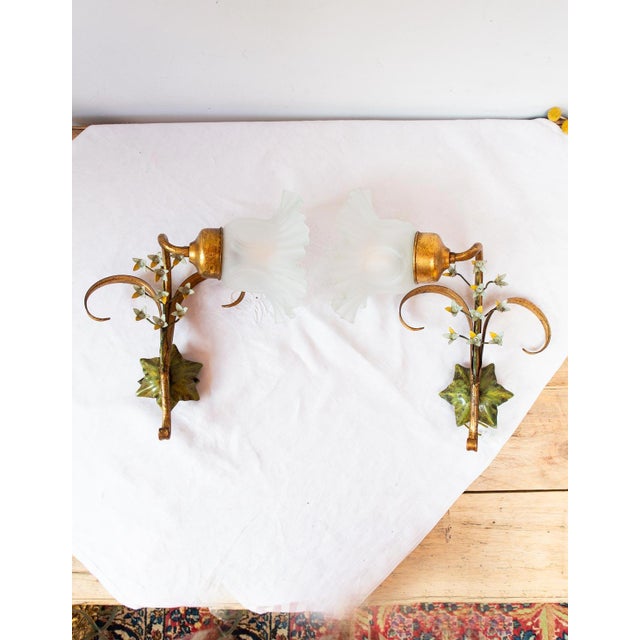 Italian Metal Wall Sconces with Flowers and Tulips, 1980s, Set of 2 For Sale - Image 10 of 10