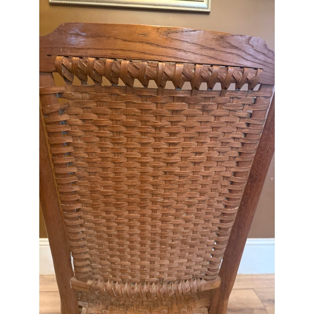 Antique Oak Rocking Chair With Woven Splint Seat and Back For Sale - Image 11 of 16