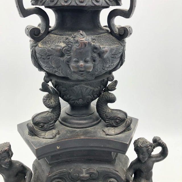 Early 20th Century Antique Pair of Large Ornate Bronze Figural Chenet Andirons For Sale - Image 5 of 12