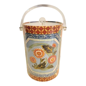 Vintage Tall Lucite Patterned Imari Style Retro Boho Vinyl Ice Bucket