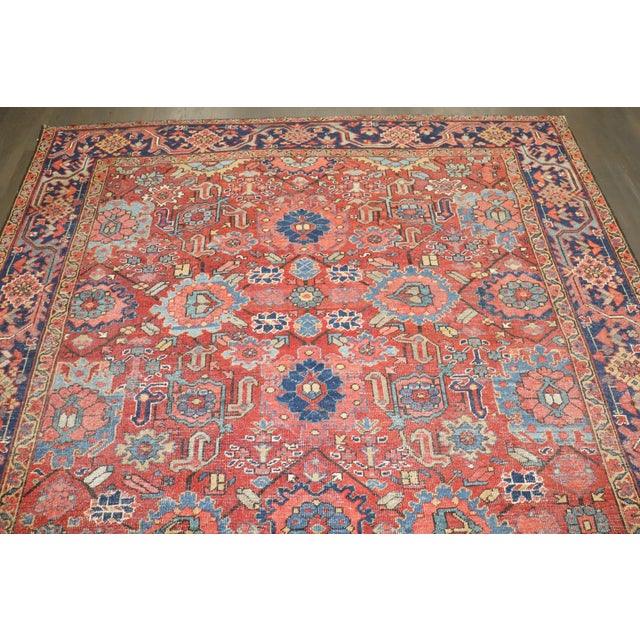 Early 20th Century Square Antique Persian Heriz rug no. j5327 For Sale - Image 5 of 9
