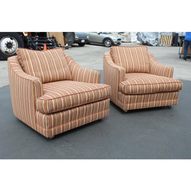 1970s Style Striped Club Chairs - a Pair For Sale - Image 12 of 12