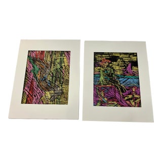 Pair of Abstract Mixed Media Drawings For Sale