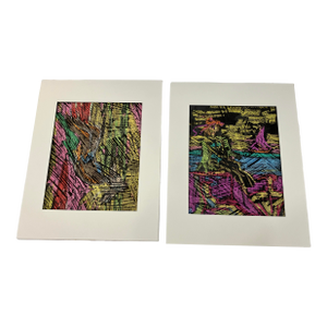 Pair of Abstract Mixed Media Drawings