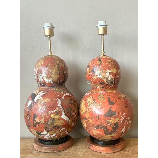 Vintage Boho Hand Painted Scagliola Lamps - A Pair For Sale In West Palm - Image 6 of 6