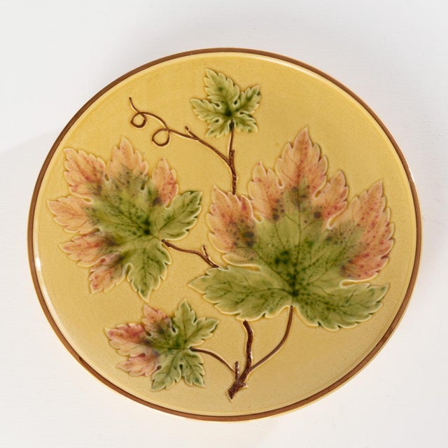 German majolica leaf plate. Calming leaf design with light colors.