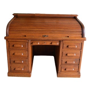 Art Deco Roller Shutter Secretaire in Oak For Sale