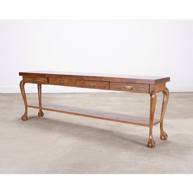 Queen Anne English Queen Anne Style Walnut Two-Tier Console Table 6 Ft For Sale - Image 3 of 18