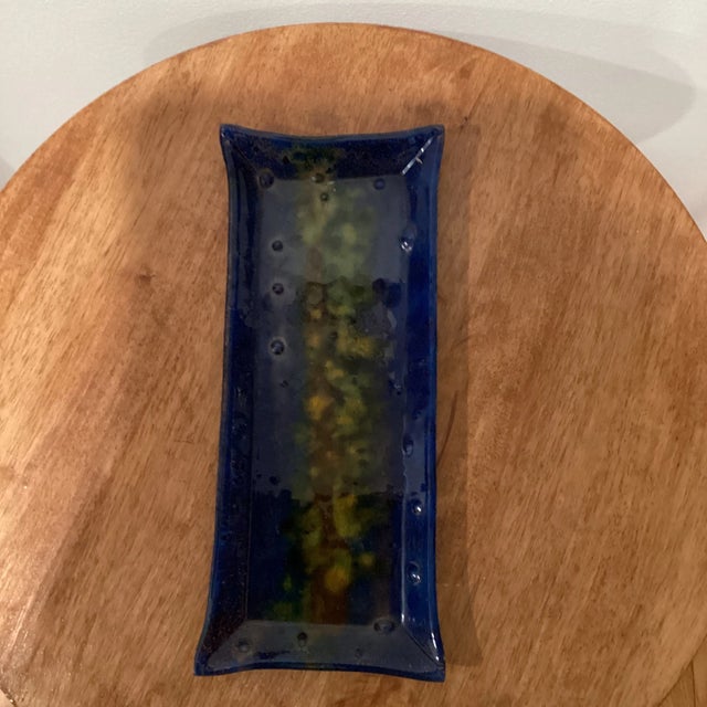 Early 21st Century Modern Handmade Blue Fused Glass Tray For Sale - Image 9 of 9
