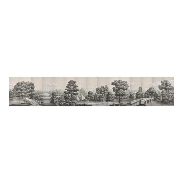 Hand Painted Vintage European Garden Park Panoramic Mural Panels For Sale