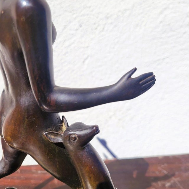 20th Century Man with Antelope in Bronze and Marble For Sale - Image 14 of 18