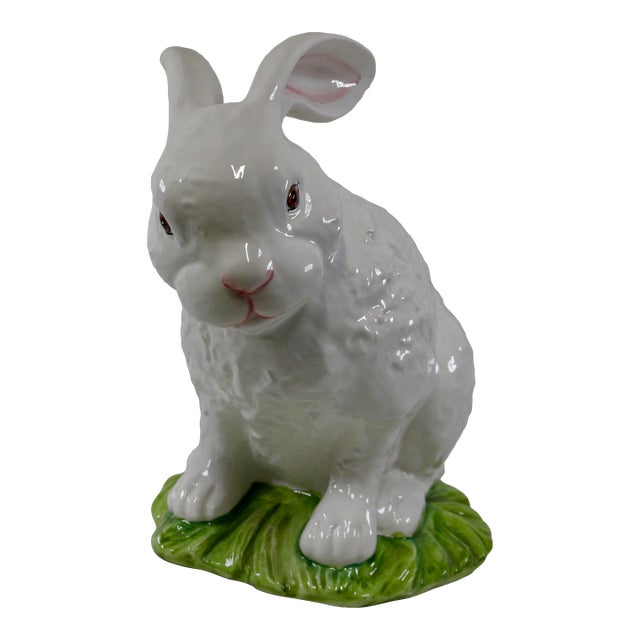 Mid Century Italian Large White Majolica Ceramic Bunny Rabbit Statue For Sale