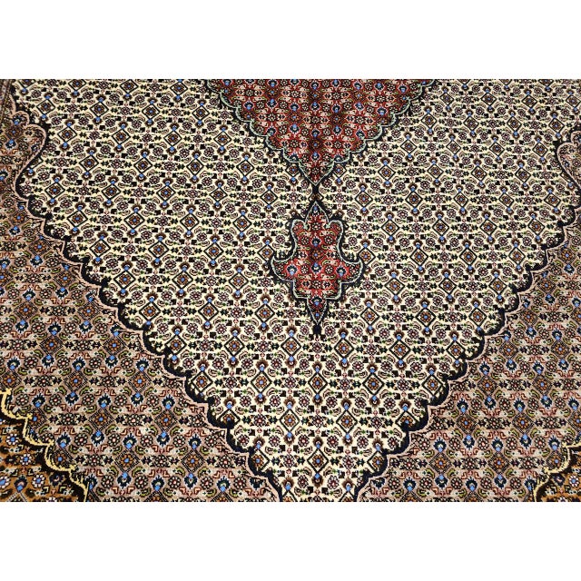 Antique Persian Tabriz Mahi Rug, Hand-Knotted Wool & Silk, Herati Geometric Pattern, Ivory & Red, 7x10 For Sale - Image 14 of 17