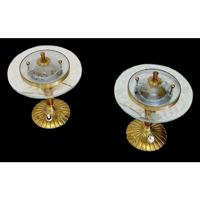 Brass and Glass Table Lamps attributed to Pietro Chiesa for Fontana Arte, 1950s, Set of 2 For Sale - Image 9 of 12