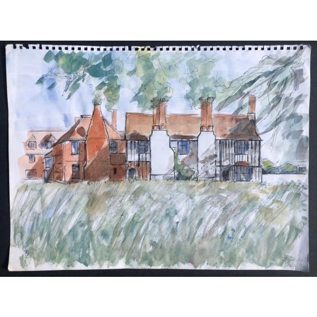 British artist Josie Capstick (1932-1998) English watercolor of Gifford Hall in Suffolk, England. Signed lower left,...
