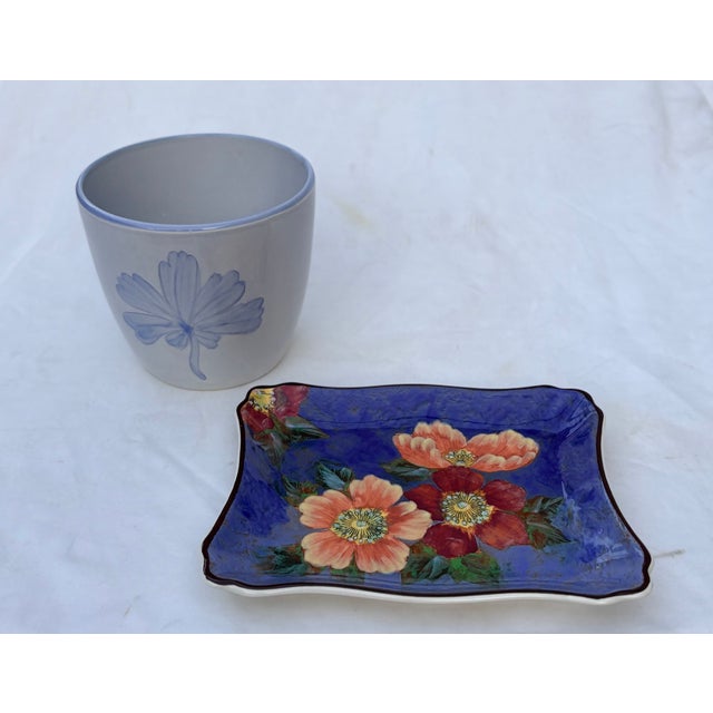 Ceramic 1940's Wild Roses Cobalt Blue Ceramic Catchall Dish For Sale - Image 7 of 7