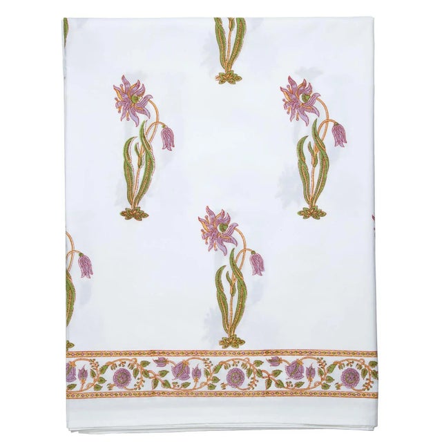 Contemporary Florence Fitted Sheet, Queen - Lilac & Green For Sale - Image 3 of 3