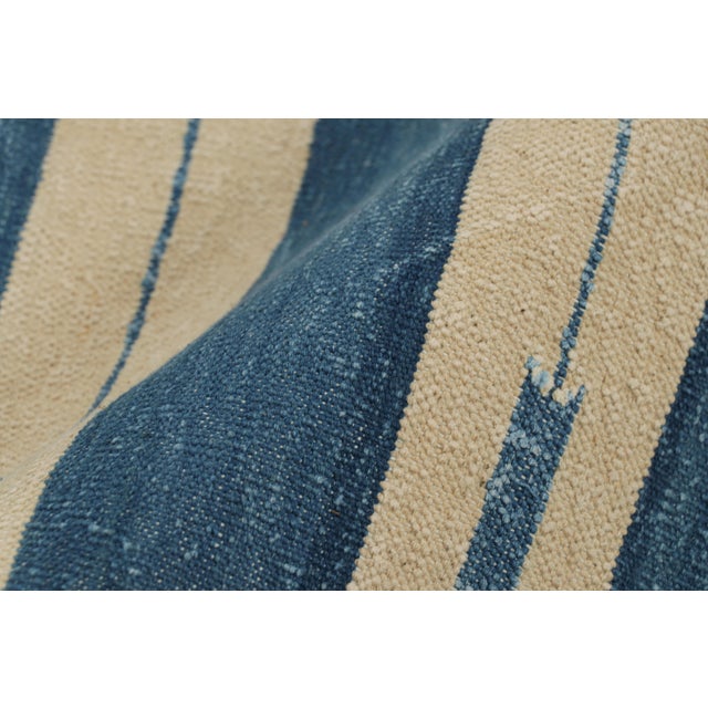 Textile Rug & Kilim's Contemporary Dhurrie Rug in Blue and Beige Stripes - 13x19 For Sale - Image 7 of 8