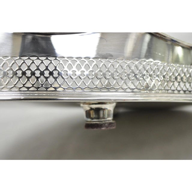 Metal Antique English Edwardian Silver Plated Scalloped Oval Butlers Serving Bar Tray For Sale - Image 7 of 13