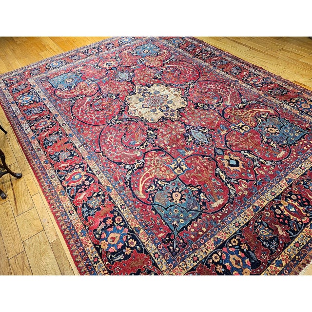 Vintage Persian Tabriz Rug, Hand-Knotted Wool, Garden Floral Pattern, Crimson & Turquoise, 11x15 For Sale - Image 9 of 18
