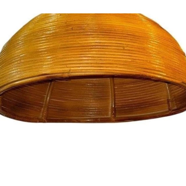 1970s 20th Century Italian Coiled Bamboo Dome Pendant Chandeliers - Pair For Sale - Image 5 of 5