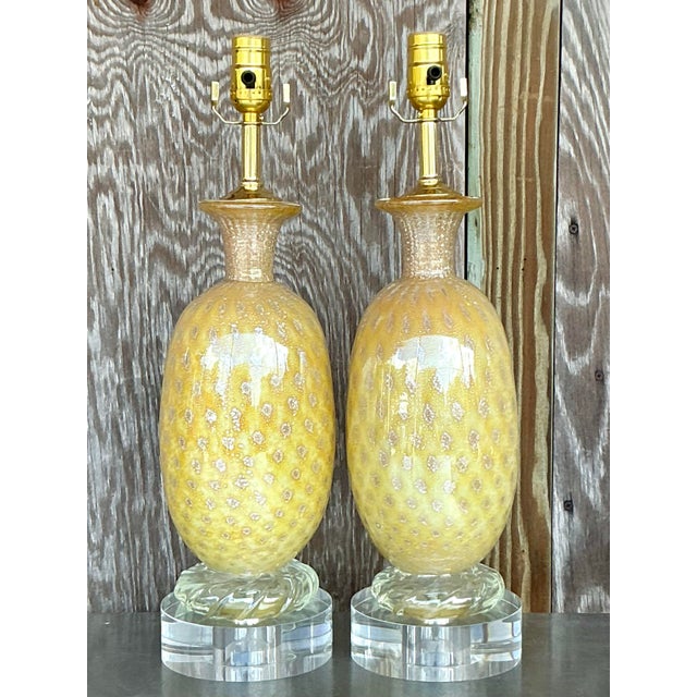 Murano Vintage Regency Art Glass Lamps After Murano - a Pair For Sale - Image 4 of 12
