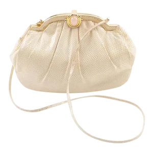 Judith Leiber Cream Karung Skin Handbag with Rose Quartz Cabochon Clasp